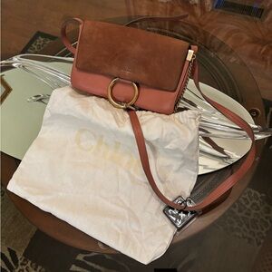 Chloe Two-Tone Brown Suede & Pink Leather Crossbody Bag